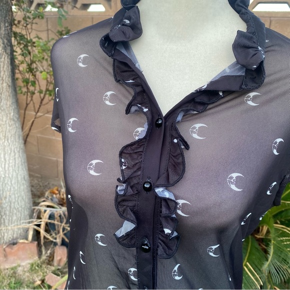 Killstar Gothic Punk Sheer Moon Victorian Button Up Blouse - Picture 3 of 9